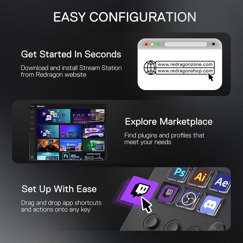 Redragon SS551 Stream Station - Ultimate All-In-One Macro Pad with LCD Keys & Dials for Content Creators and Gamers - PC & Mac Compatible