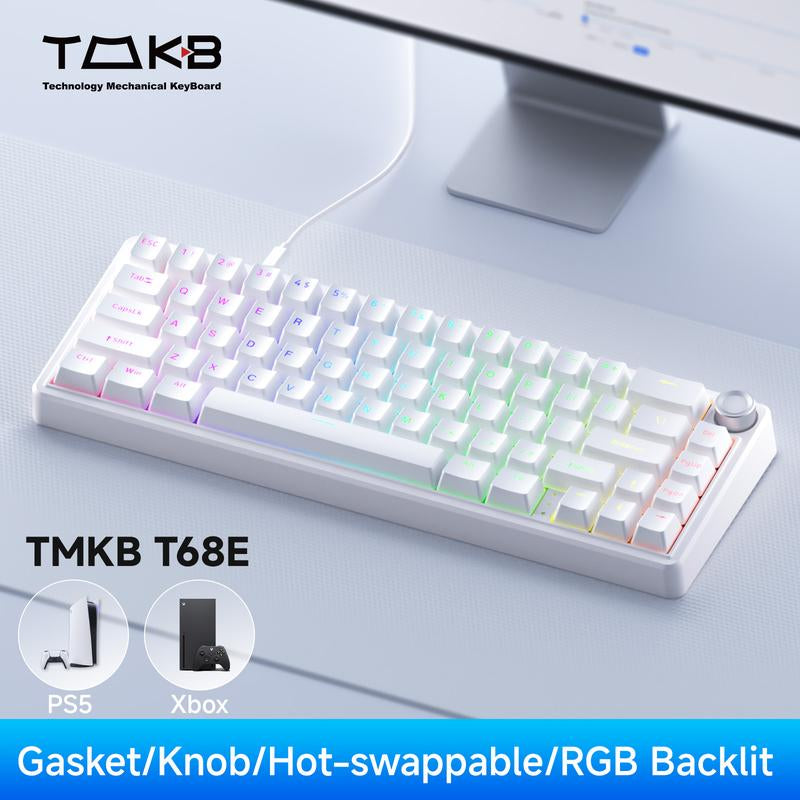 KEMOVE DK68E/T68E 60% Hot-Swappable Mechanical Gaming Keyboard - Gasket-Mount Design, Creamy Sound, RGB Backlit, Programmable Volume Knob, Pre-Lubed Switches, USB-C Wired