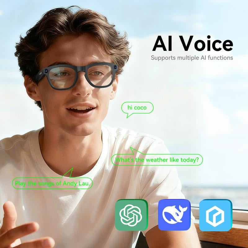 Revolutionary Fancyview AI Smart Glasses - Wi-Fi 6, 16GB Storage, Hands-Free Camera, Lightweight Matte Black Frame