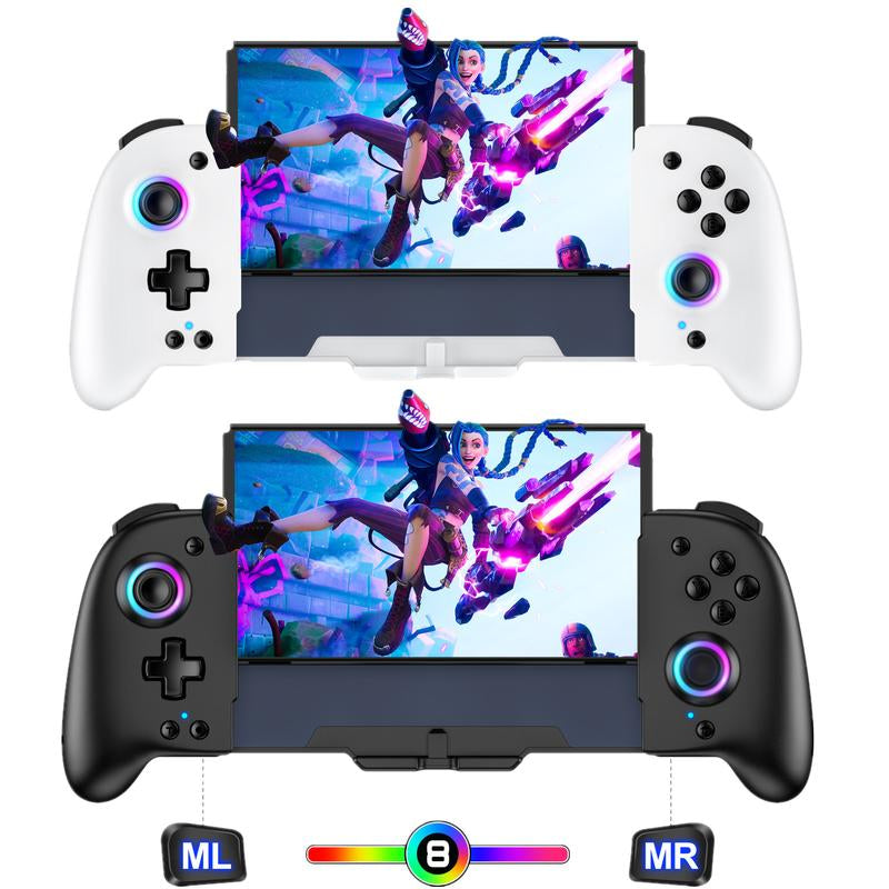 Ergonomic Wireless Switch Joypad Controller - 9 Color LED Lights, Perfect for Handheld Mode (Not for Switch 2) - Black/White