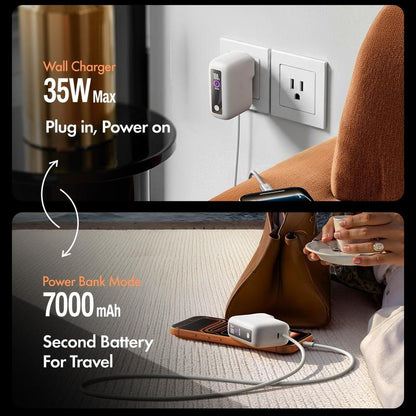 LISEN 3-in-1 Fast Travel Charger: 35W Wall Charger & 27W Power Bank with 3.3FT USB-C Cable - 7000mAh Battery Pack for iPhone 17/16, Galaxy, Pixel 10 - Portable & Foldable Design