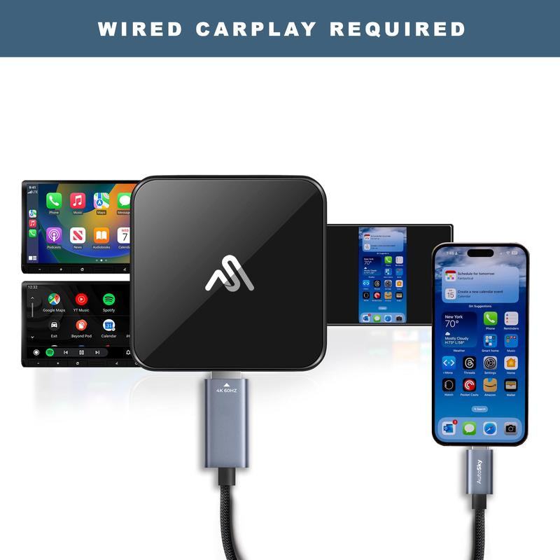 Autosky TV Adapter & HDMI to USB-C Cable - Stream Your Favorite Content Anywhere with Easy Carplay Conversion!