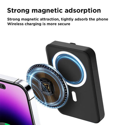 10000mAh Magnetic Wireless Power Bank - Portable Charger with USB-C, LED Display, & Foldable Design for iPhone 16/15/14/13/12/Pro/Pro Max - Compact Silicone Black