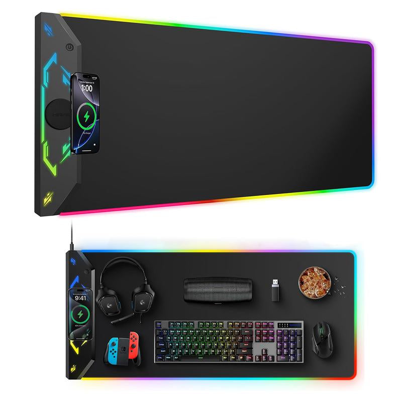 HIWE RGB Extra Large Gaming Mouse Pad with 15W Magnetic Wireless Charging - 24 Light Effects, Waterproof & Non-Slip Base for Ultimate Gaming Experience