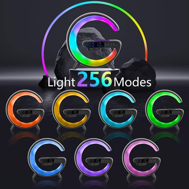 Stylish Wireless Speaker & Charger with RGB Lights and Alarm Clock - Perfect for Bedroom or Dorm!