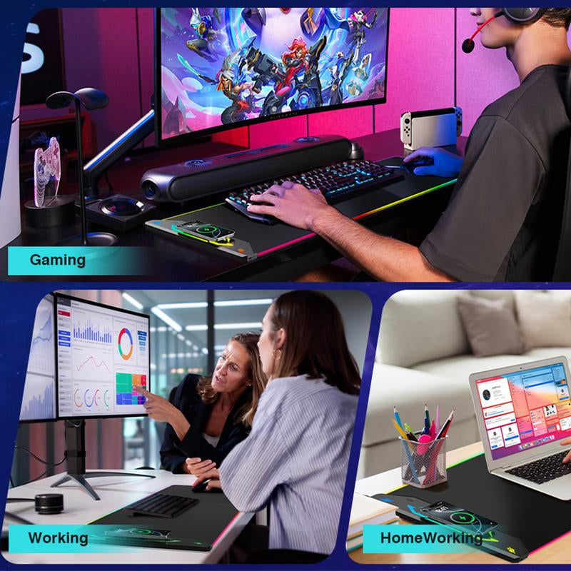 HIWE RGB Extra Large Gaming Mouse Pad with 15W Magnetic Wireless Charging - 24 Light Effects, Waterproof & Non-Slip Base for Ultimate Gaming Experience