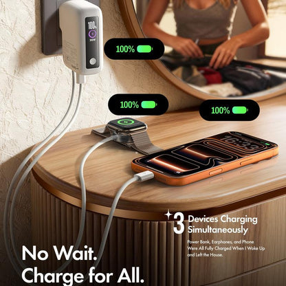 LISEN 3-in-1 Fast Travel Charger: 35W Wall Charger & 27W Power Bank with 3.3FT USB-C Cable - 7000mAh Battery Pack for iPhone 17/16, Galaxy, Pixel 10 - Portable & Foldable Design
