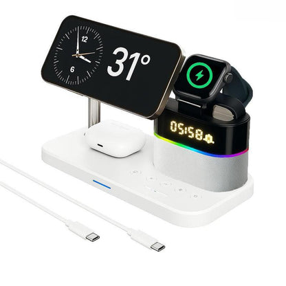 Ultimate 5-In-1 Wireless Charging Station with Digital Clock & Wake-Up Light for iPhone 16/15, Apple Watch Ultra 2/10, and All AirPods Models