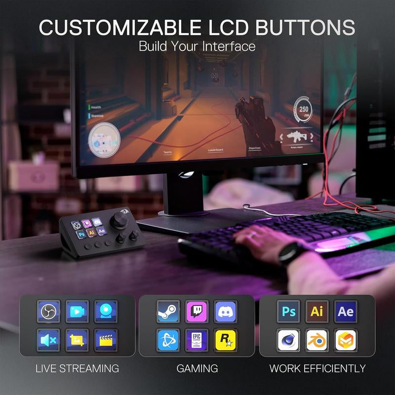 Redragon SS551 Stream Station - Ultimate All-In-One Macro Pad with LCD Keys & Dials for Content Creators and Gamers - PC & Mac Compatible
