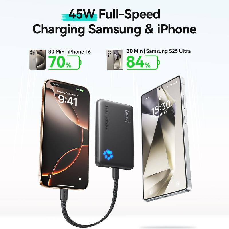 INIU Ultra Slim 10000mAh Portable Charger - 45W PD Fast Charging Power Bank for iPhone, Samsung, Google & More - Perfect Travel Essential!