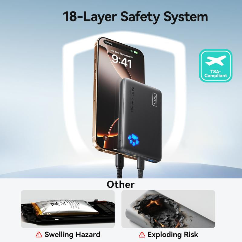 INIU Ultra Slim 10000mAh Portable Charger - 45W PD Fast Charging Power Bank for iPhone, Samsung, Google & More - Perfect Travel Essential!