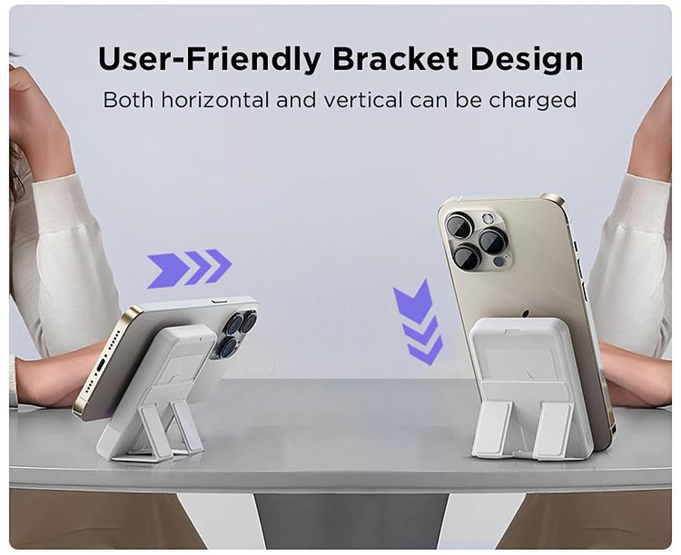 10000mAh Magnetic Wireless Power Bank - Portable Charger with USB-C, LED Display, & Foldable Design for iPhone 16/15/14/13/12/Pro/Pro Max - Compact Silicone Black