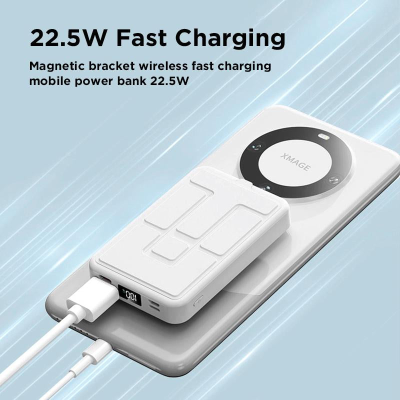 10000mAh Magnetic Wireless Power Bank - Portable Charger with USB-C, LED Display, & Foldable Design for iPhone 16/15/14/13/12/Pro/Pro Max - Compact Silicone Black