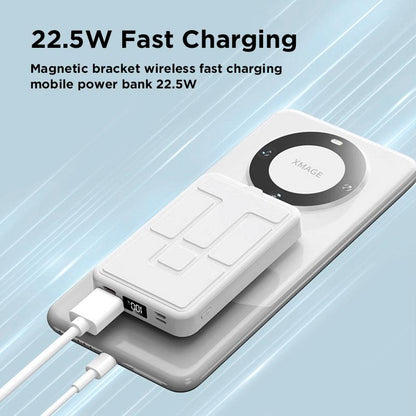 10000mAh Magnetic Wireless Power Bank - Portable Charger with USB-C, LED Display, & Foldable Design for iPhone 16/15/14/13/12/Pro/Pro Max - Compact Silicone Black