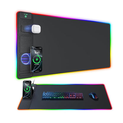 Ultimate RGB Wireless Charging Gaming Mouse Pad with Phone Stand - 31.5"x15.8" - 24 Light Effects, Non-Slip, Waterproof, Ultra-Smooth Surface