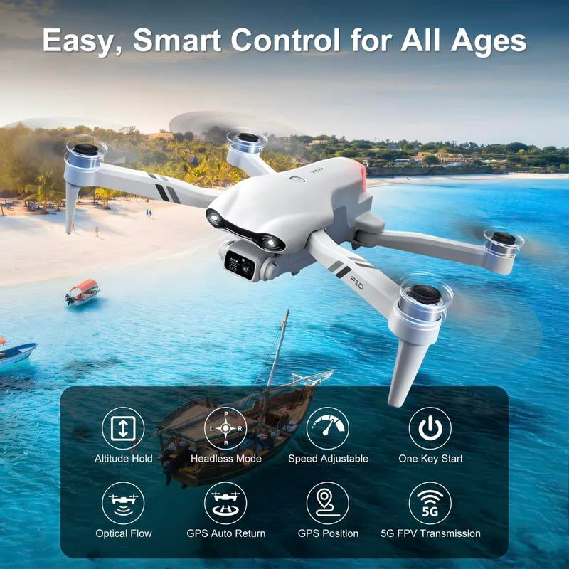 2025 F10 Pro Aerial Drone - 4K UHD EIS Camera, GPS, 5G WiFi, Brushless Motors, Smart Obstacle Avoidance & Dual Batteries for Ultimate Adventure!