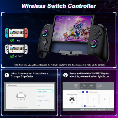 Ergonomic Wireless Switch Joypad Controller - 9 Color LED Lights, Perfect for Handheld Mode (Not for Switch 2) - Black/White