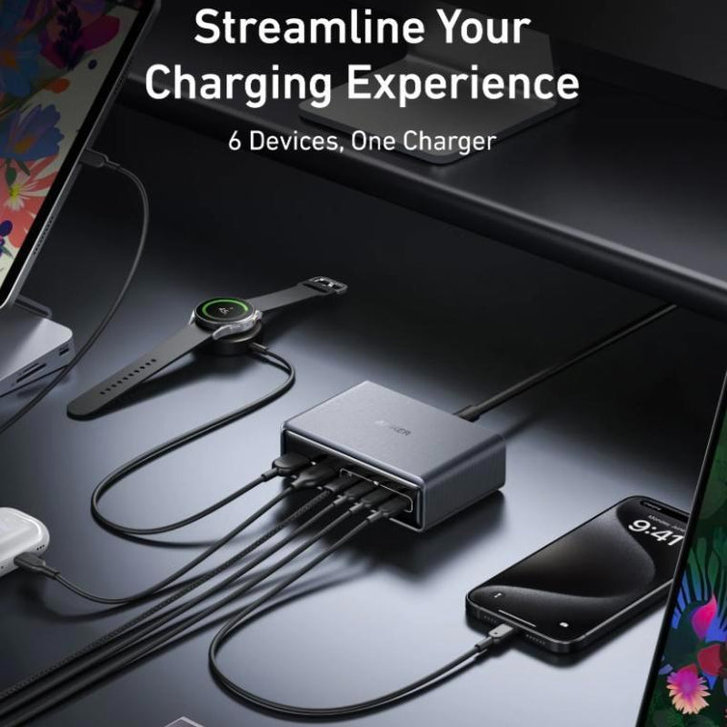 Anker Prime 200W GaN Charger - 6-Port PD Fast Charging for iPhone, Samsung, MacBook, Dell & More!