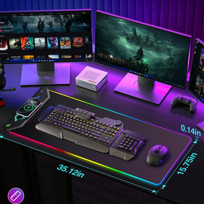HIWE RGB Extra Large Gaming Mouse Pad with 15W Magnetic Wireless Charging - 24 Light Effects, Waterproof & Non-Slip Base for Ultimate Gaming Experience