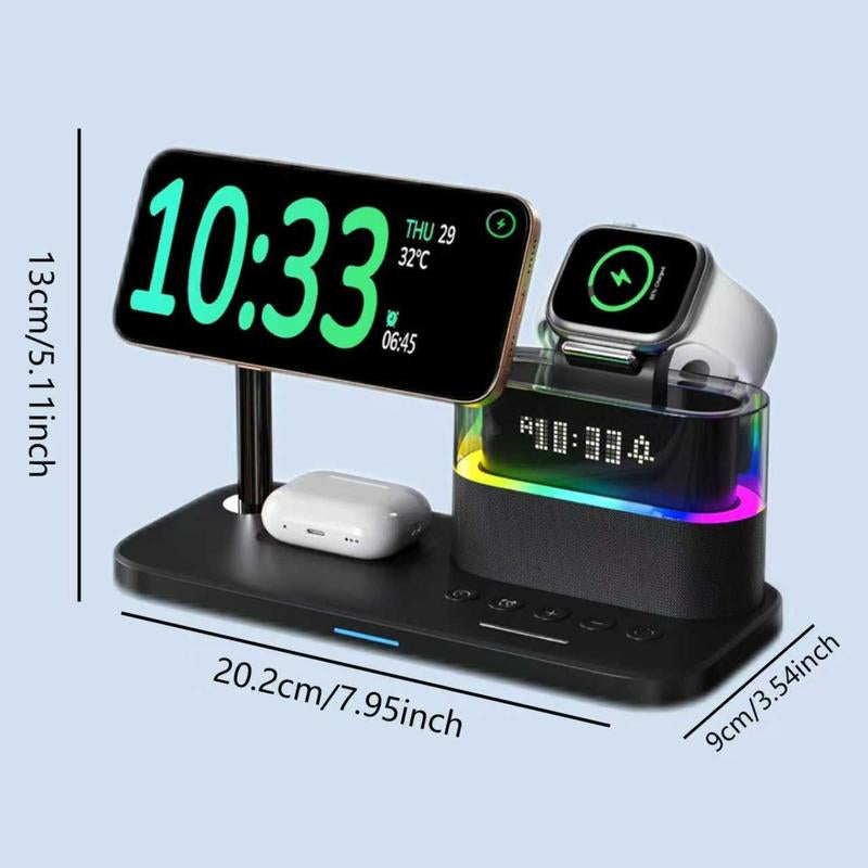 Ultimate 5-In-1 Wireless Charging Station with Digital Clock & Wake-Up Light for iPhone 16/15, Apple Watch Ultra 2/10, and All AirPods Models