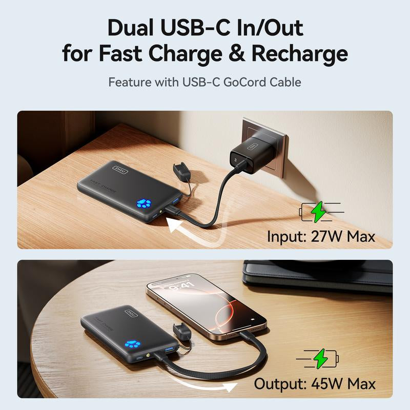 INIU Ultra Slim 10000mAh Portable Charger - 45W PD Fast Charging Power Bank for iPhone, Samsung, Google & More - Perfect Travel Essential!