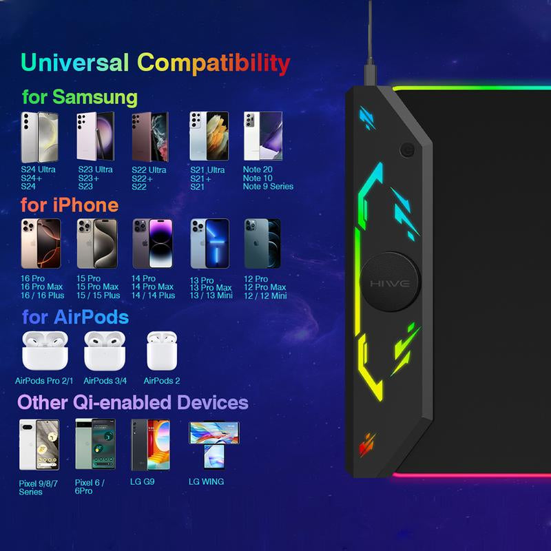 HIWE RGB Extra Large Gaming Mouse Pad with 15W Magnetic Wireless Charging - 24 Light Effects, Waterproof & Non-Slip Base for Ultimate Gaming Experience