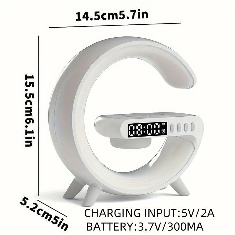 Stylish Wireless Speaker & Charger with RGB Lights and Alarm Clock - Perfect for Bedroom or Dorm!