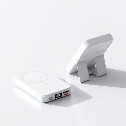 10000mAh Magnetic Wireless Power Bank - Portable Charger with USB-C, LED Display, & Foldable Design for iPhone 16/15/14/13/12/Pro/Pro Max - Compact Silicone Black