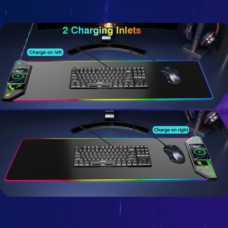 HIWE RGB Extra Large Gaming Mouse Pad with 15W Magnetic Wireless Charging - 24 Light Effects, Waterproof & Non-Slip Base for Ultimate Gaming Experience