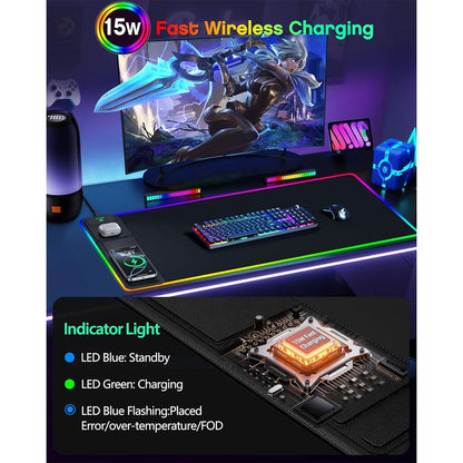 Ultimate RGB Wireless Charging Gaming Mouse Pad with Phone Stand - 31.5"x15.8" - 24 Light Effects, Non-Slip, Waterproof, Ultra-Smooth Surface