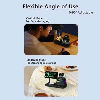 Ultimate 5-In-1 Wireless Charging Station with Digital Clock & Wake-Up Light for iPhone 16/15, Apple Watch Ultra 2/10, and All AirPods Models