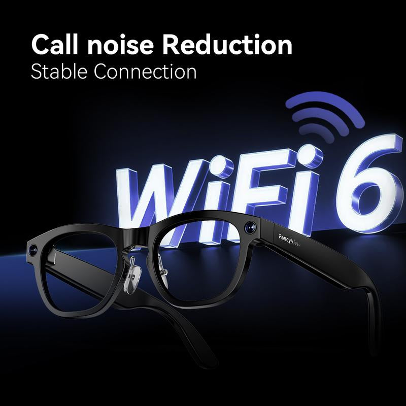 Revolutionary Fancyview AI Smart Glasses - Wi-Fi 6, 16GB Storage, Hands-Free Camera, Lightweight Matte Black Frame