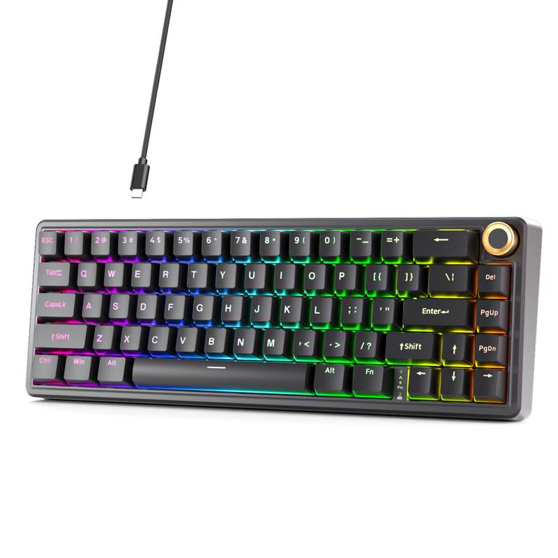 KEMOVE DK68E/T68E 60% Hot-Swappable Mechanical Gaming Keyboard - Gasket-Mount Design, Creamy Sound, RGB Backlit, Programmable Volume Knob, Pre-Lubed Switches, USB-C Wired
