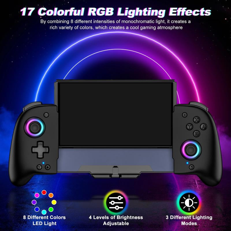 Ergonomic Wireless Switch Joypad Controller - 9 Color LED Lights, Perfect for Handheld Mode (Not for Switch 2) - Black/White