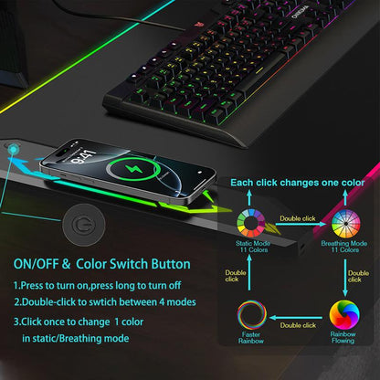 HIWE RGB Extra Large Gaming Mouse Pad with 15W Magnetic Wireless Charging - 24 Light Effects, Waterproof & Non-Slip Base for Ultimate Gaming Experience