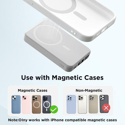 10000mAh Magnetic Wireless Power Bank - Portable Charger with USB-C, LED Display, & Foldable Design for iPhone 16/15/14/13/12/Pro/Pro Max - Compact Silicone Black