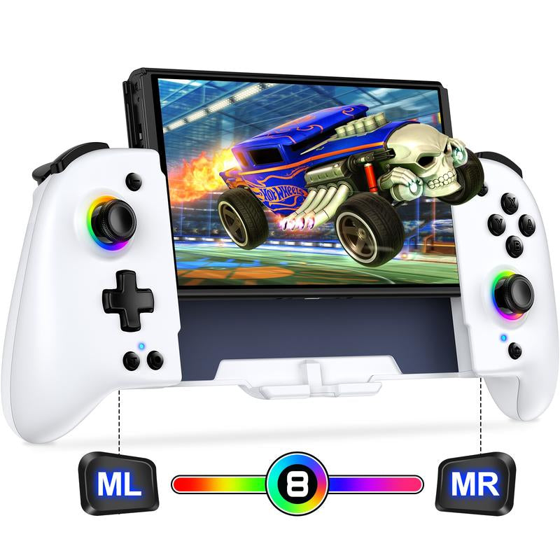 Ergonomic Wireless Switch Joypad Controller - 9 Color LED Lights, Perfect for Handheld Mode (Not for Switch 2) - Black/White