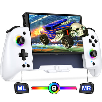Ergonomic Wireless Switch Joypad Controller - 9 Color LED Lights, Perfect for Handheld Mode (Not for Switch 2) - Black/White