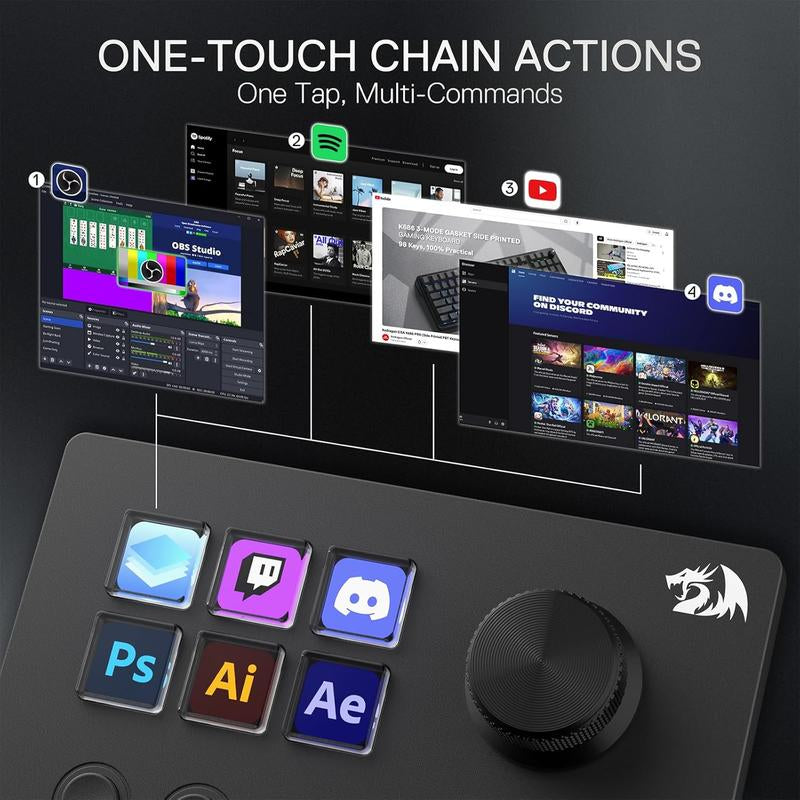 Redragon SS551 Stream Station - Ultimate All-In-One Macro Pad with LCD Keys & Dials for Content Creators and Gamers - PC & Mac Compatible