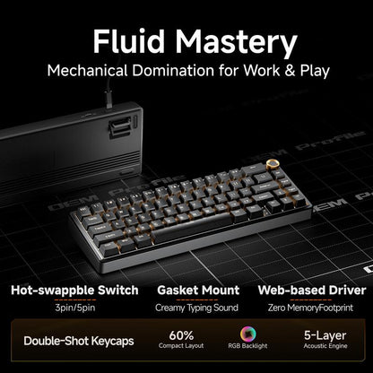 KEMOVE DK68E/T68E 60% Hot-Swappable Mechanical Gaming Keyboard - Gasket-Mount Design, Creamy Sound, RGB Backlit, Programmable Volume Knob, Pre-Lubed Switches, USB-C Wired